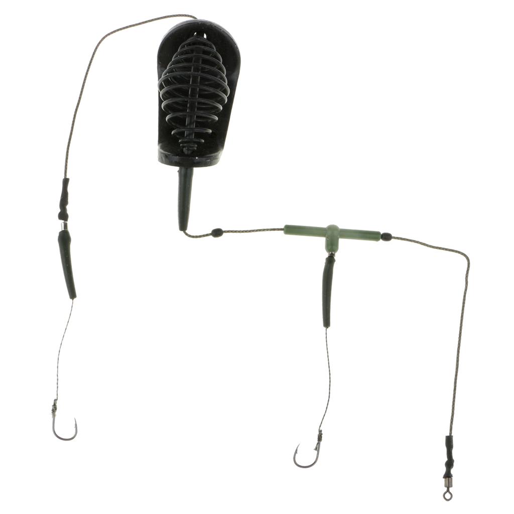 Carp Fishing Inline Method Feeder Cage Hook Rig Set Coarse Fishing Tackles Green