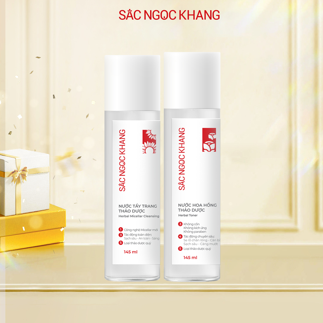 Combo dưỡng da Nước tẩy trang 145ml + Nước hoa hồng 145ml Sắc Ngọc Khang