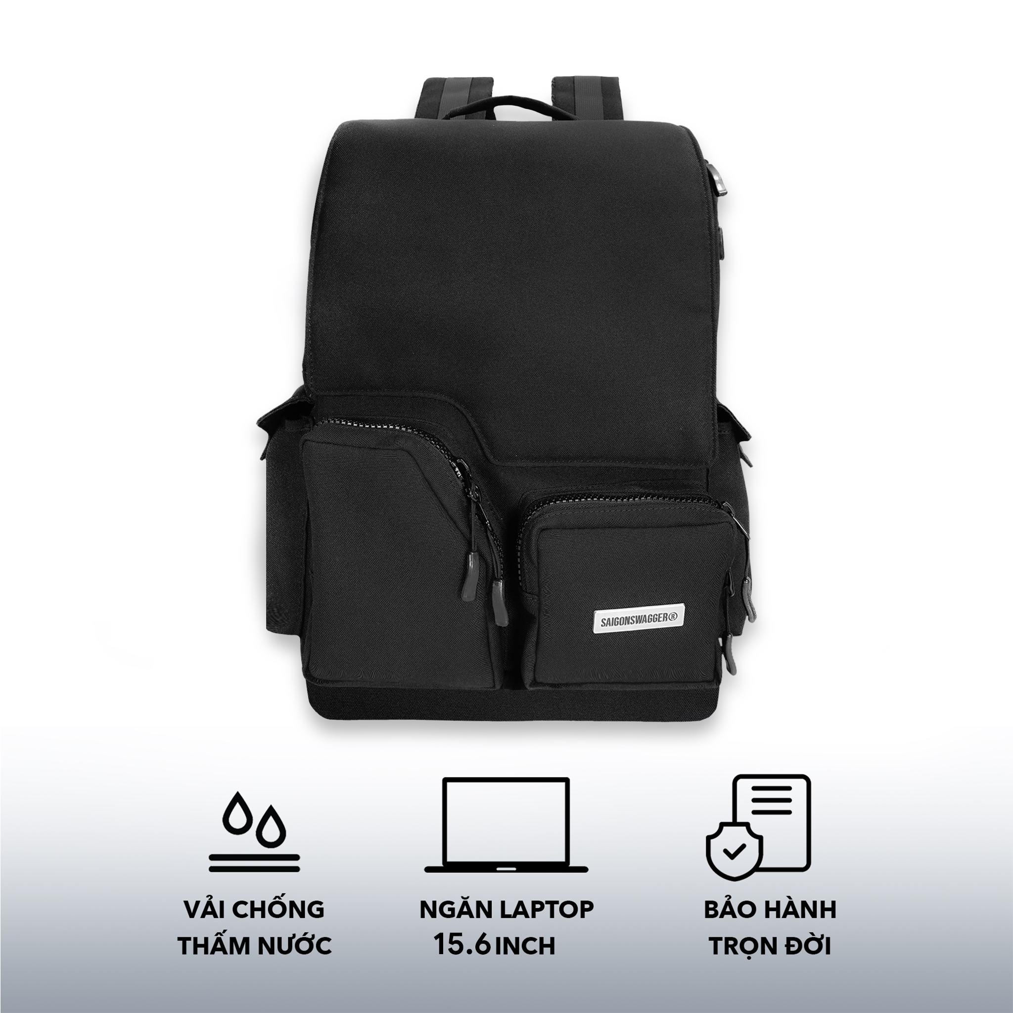 Balo Nam Nữ SAIGONSWAGGER nhiều ngăn chống thấm SGS BLOCK BACKPACK, ngăn chống sốc laptop 15.6inch