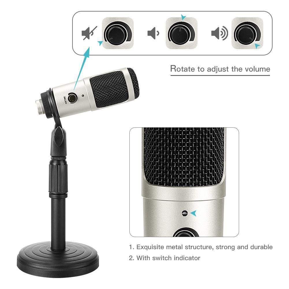 Micrô ngưng tụ chuyên nghiệp PC Studio Micrô USB cho máy tính chơi game Truyền phát video Mic Podcasting Ghi âm