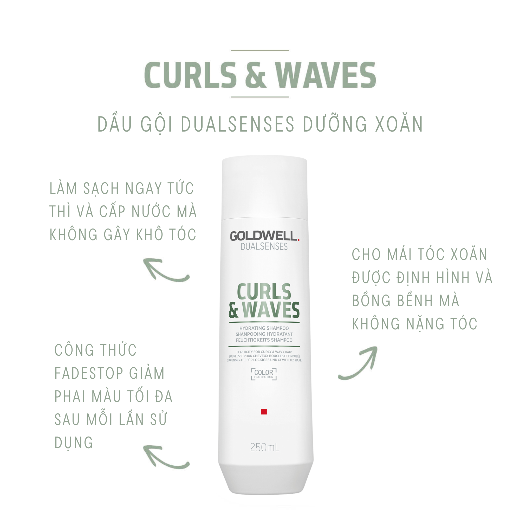Dầu Gội Dưỡng Xoăn Goldwell Curls &amp; Waves Cấp Ẩm Chuyên Sâu, Tóc Bồng Bềnh Dễ Vào Nếp