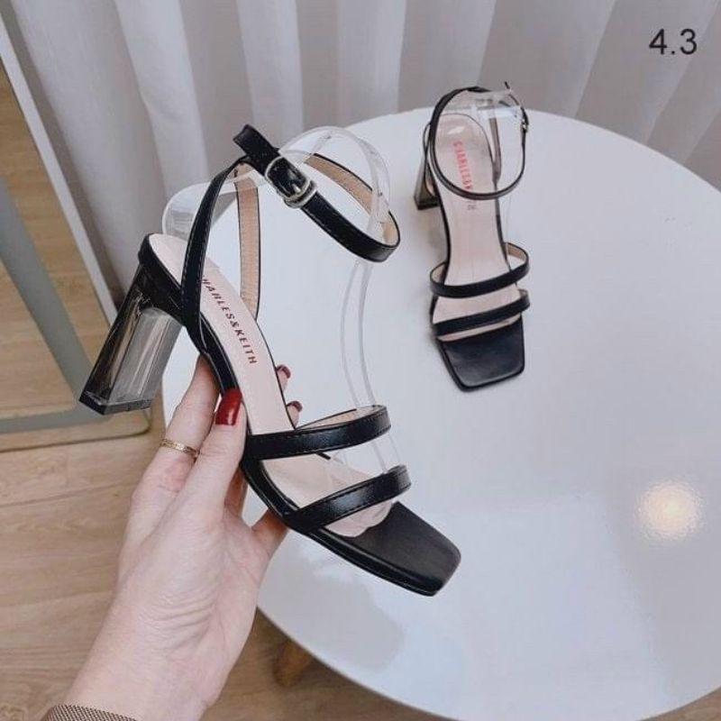 SANDAL DA SI 2 QUAI MẢNH NHỎ GÓT TRỤ TRONG - 7P