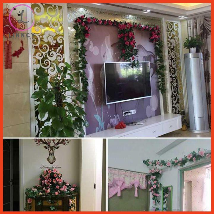 Hoa hồng dây leo nhâ tạo 2.4m gồm 9 bông hoa trang trí đám cưới, xích đu, ban công, sửa sổ, làm giỏ hoa treo tường