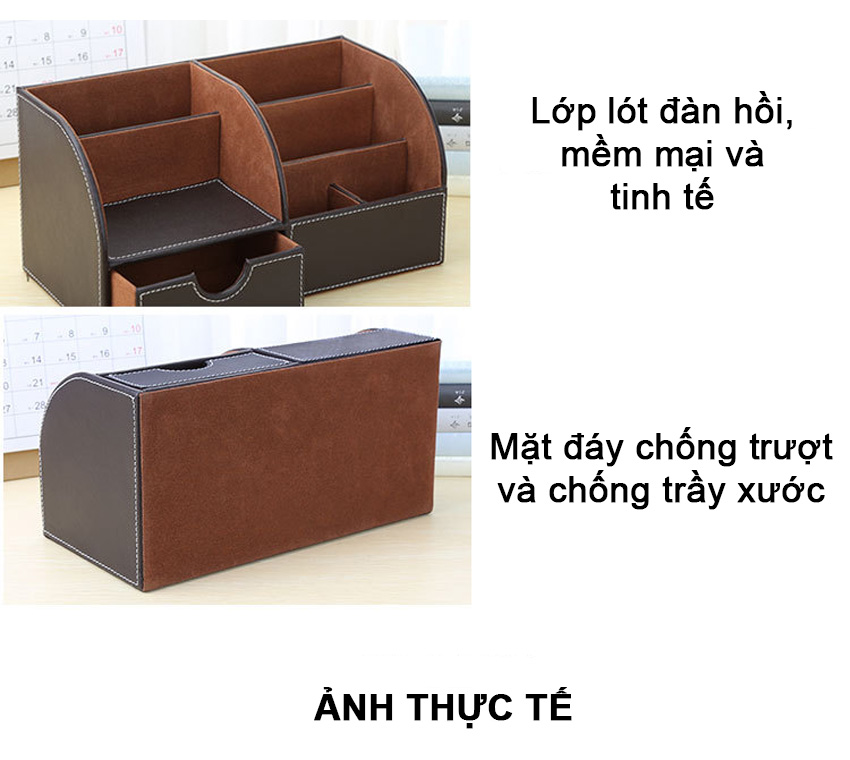 Kệ đựng bút để bàn cao cấp NS10 bọc da cực đẹp sang trọng khay đựng bút văn phòng phẩm remote điện thoại hộp bút học sinh