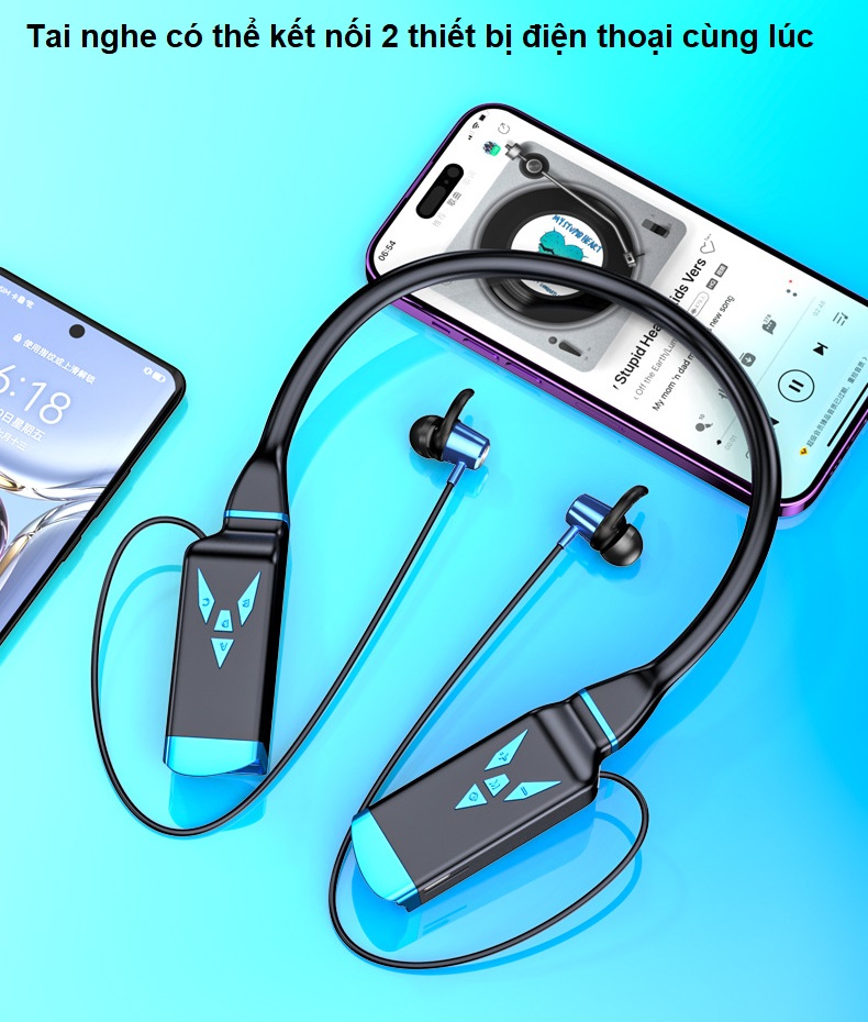 Tai Nghe Bluetooth 5.3 Thể Thao Quàng Cổ  , Âm Thanh Nổi  Hifi Stereo , Pin Khủng 3000mAh  Sử Dụng Liên Tục Lên Đến 100 Giờ