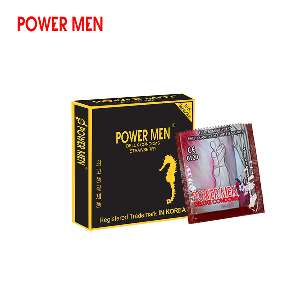 Bao cao su Gân Gai Powermen Strawberry Hương dâu, Chống xuất tinh sớm Hộp 9 bcs - che tên khi giao hàng