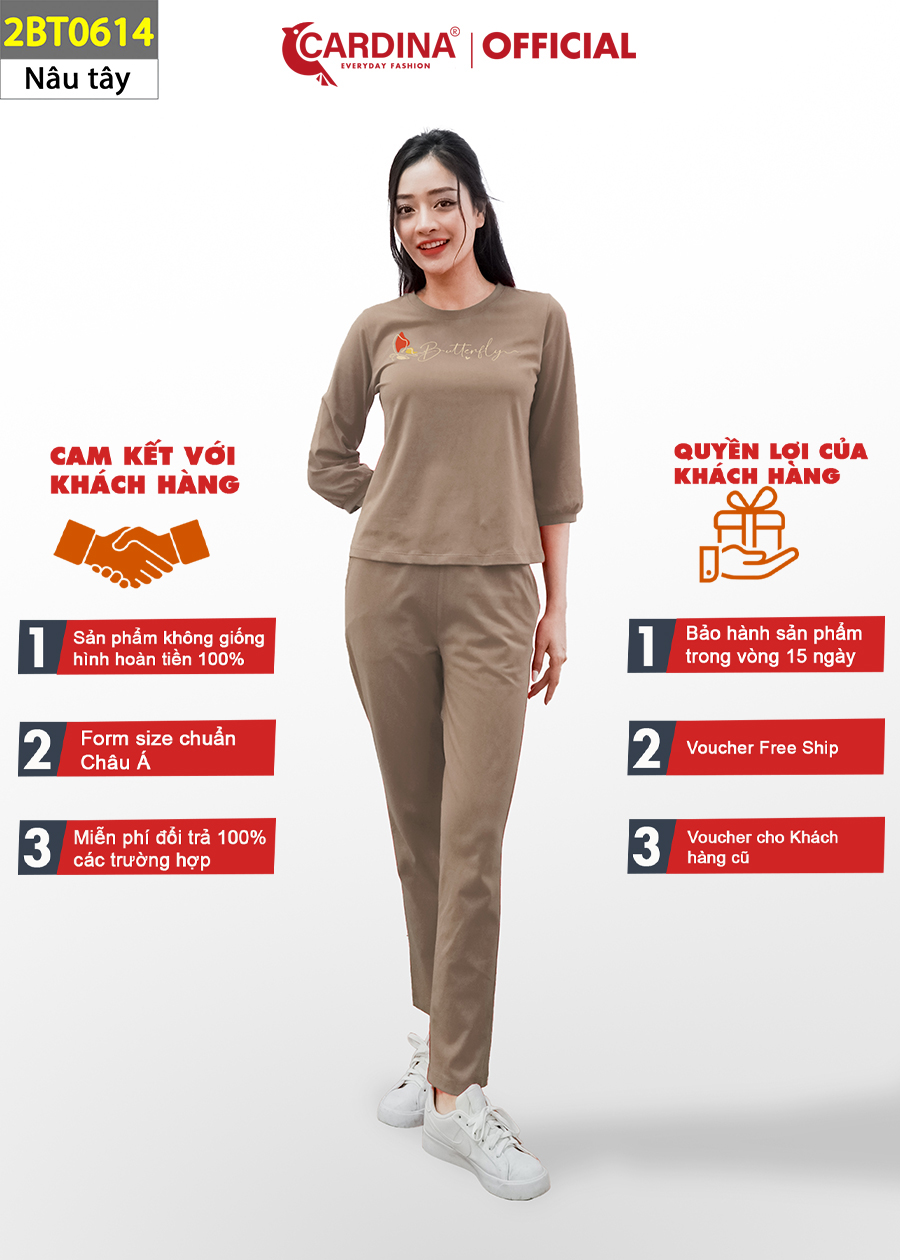 Bộ Thu Đông Nữ CARDINA Chất Cotton Dáng Thể Thao Cao Cấp In Chữ Trẻ Trung Năng Động 2BT06