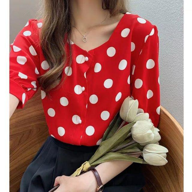 Áo sơ mi chấm bi công sở