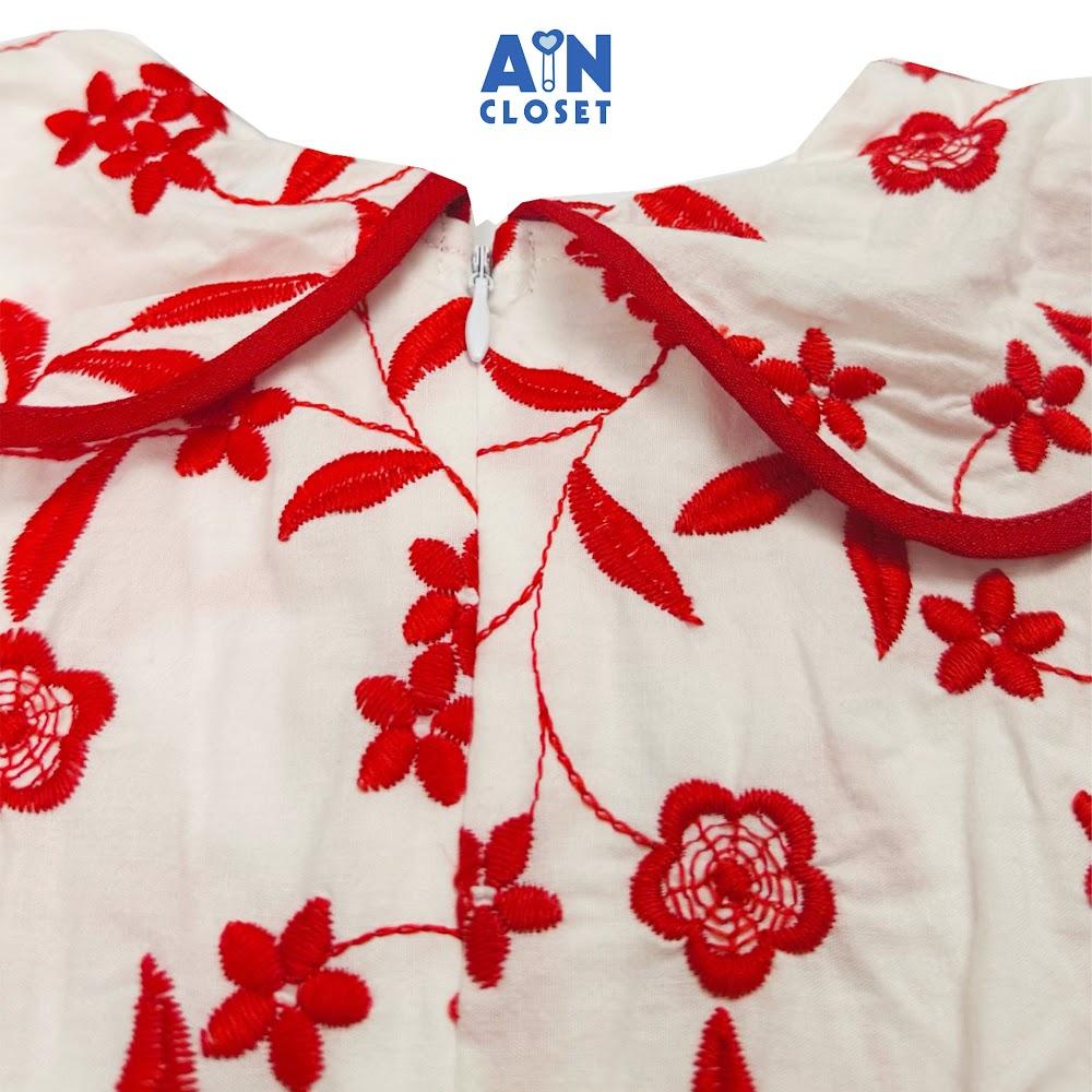 Đầm né gái họa tiết Hoa Đỏ Thêu cotton boi - AICDBGAJKF3C - AIN Closet