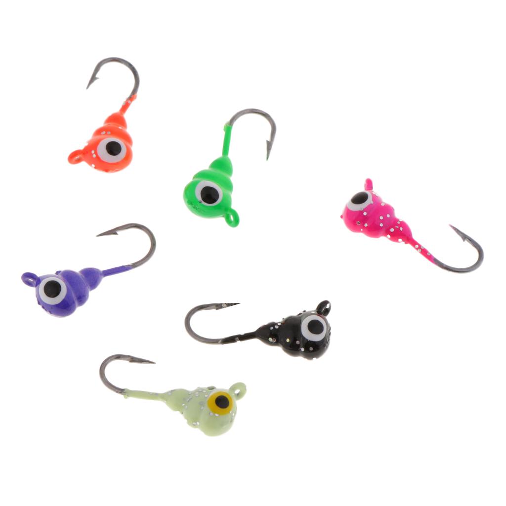 6x Ice Fishing Jigs Tungsten Glow Jig Winter Jigging Lures   Hooks Bait