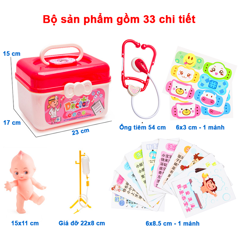 Bộ đồ chơi bác sĩ cho bé 33 chi tiết bổ ích thú vị bằng nhựa nguyên sinh ABS cao cấp an toàn cho bé - DC043