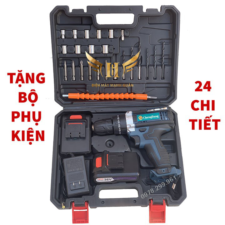 Máy khoan pin 36V 3 chức năng khoan tường,bắn vit,mở bulong- Tặng kèm 24 chi tiết gồm các mũi khoan + Mũi bắt vít