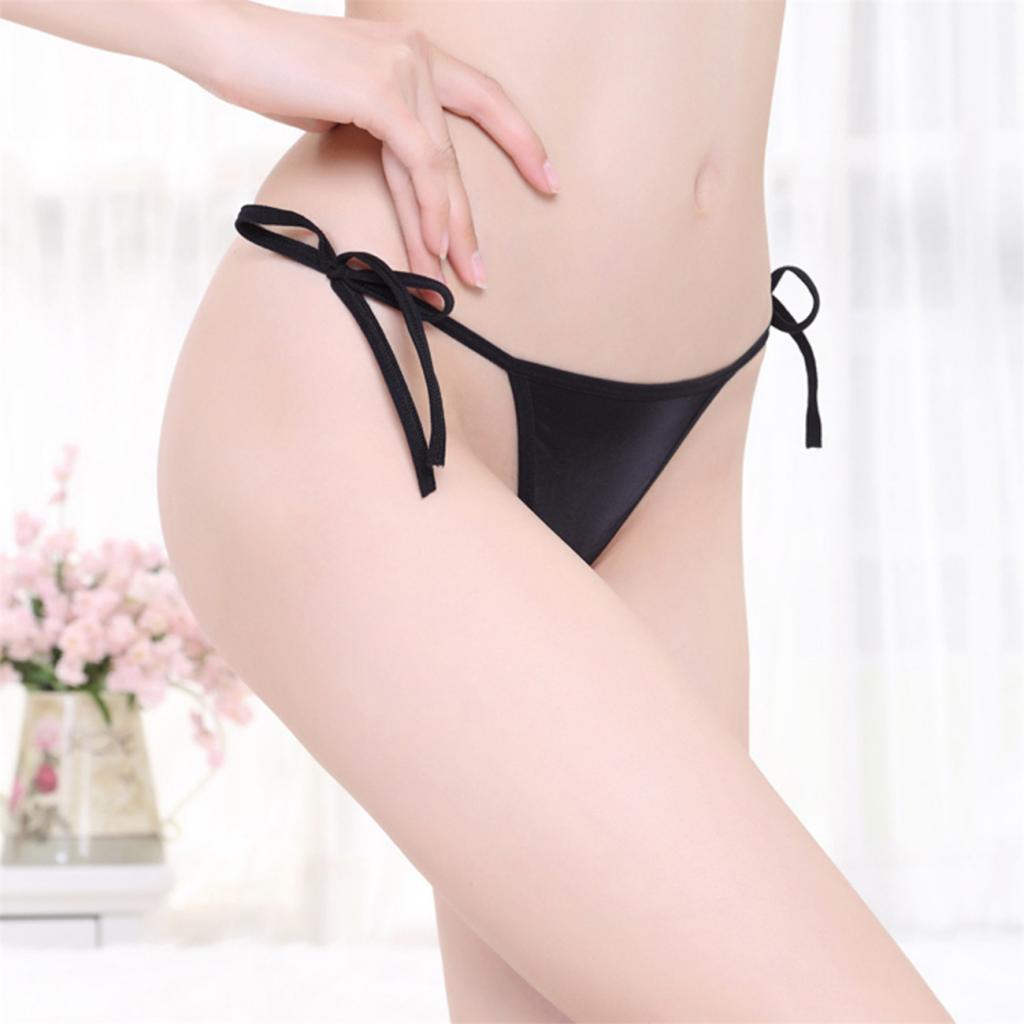 Women's Bandage Sheer Solid G-string Briefs Panties Lace up T-back Lingerie Underwear