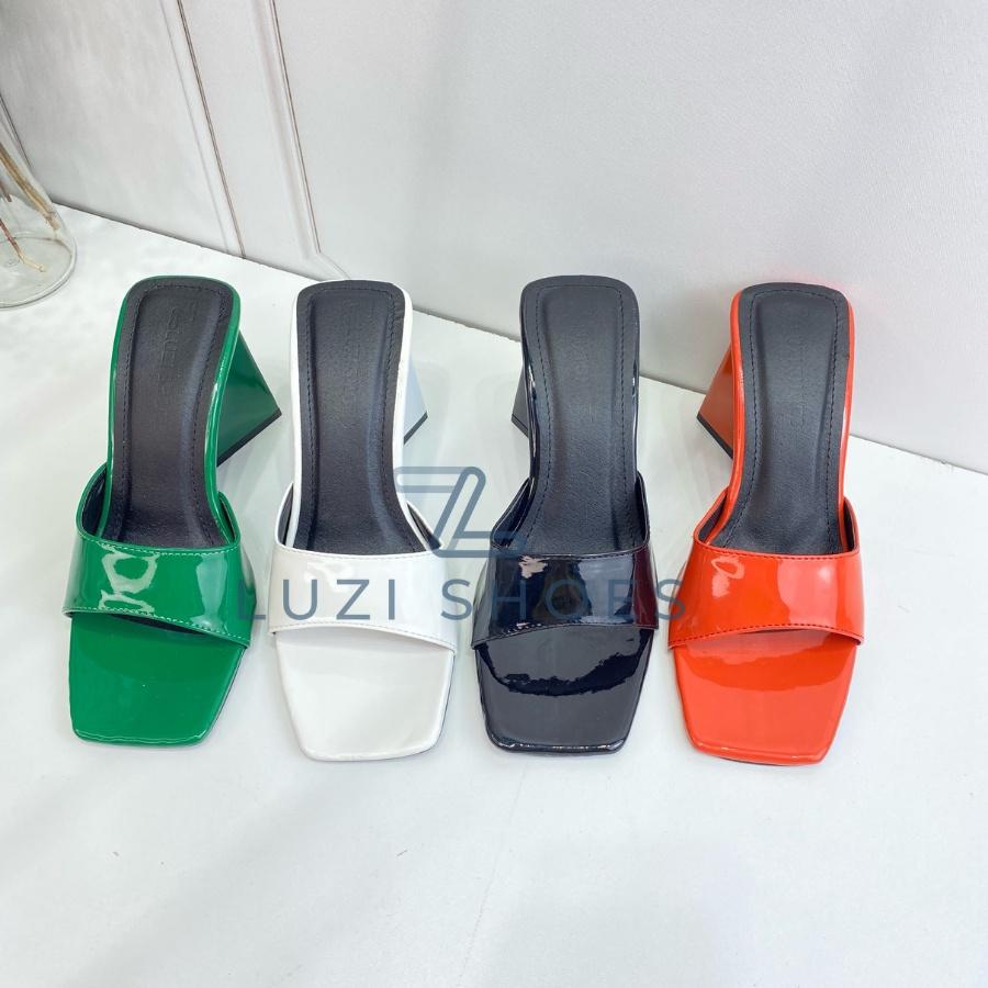 Dép cao gót Luzi, Guốc nữ quai ngang nhún gót tam giác 9cm