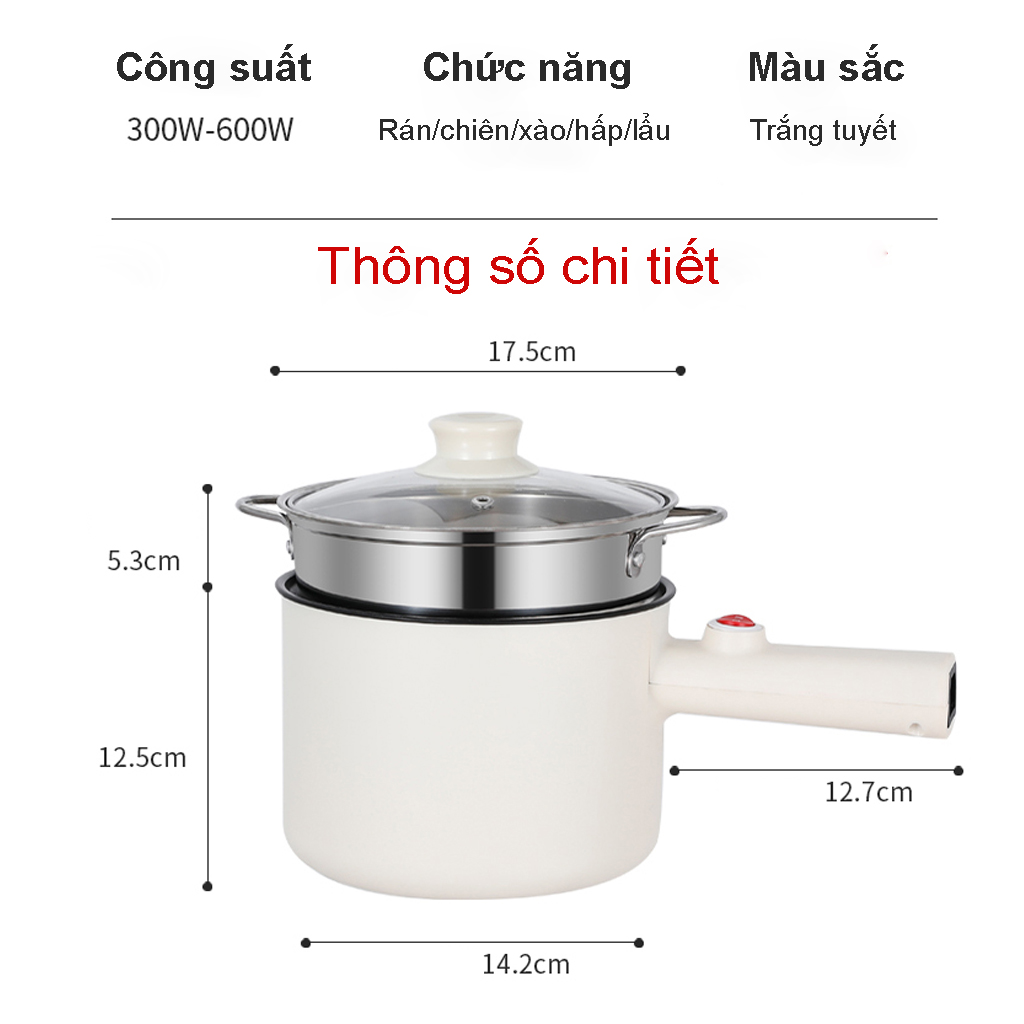 Nồi Điện Mini Đa Năng BD03 Dung Tích 1.8L Công Suất 600W Kèm Khay Hấp Có Lớp Chống Dính Teflon Cao Cấp