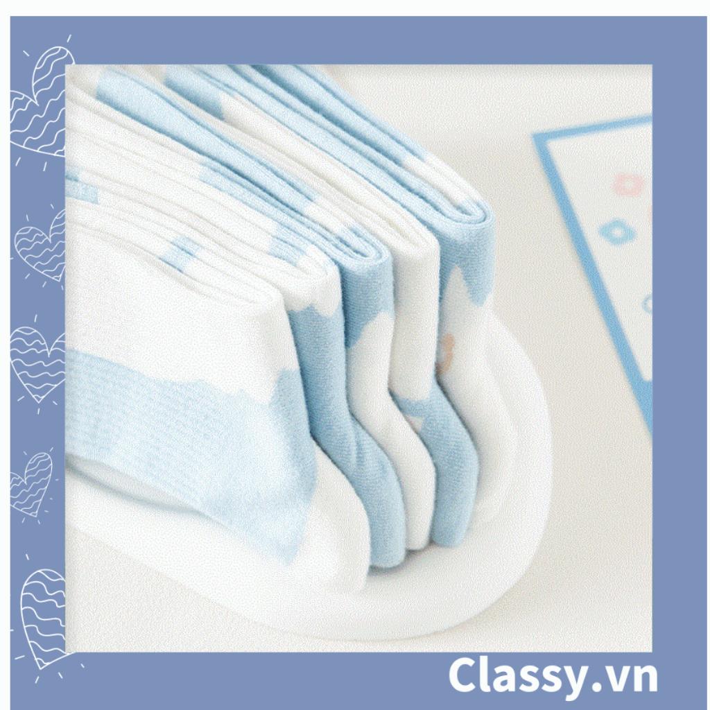 Tất cổ cao Classy,  vớ cổ cao màu xanh trắng, chất cotton êm chân G1354