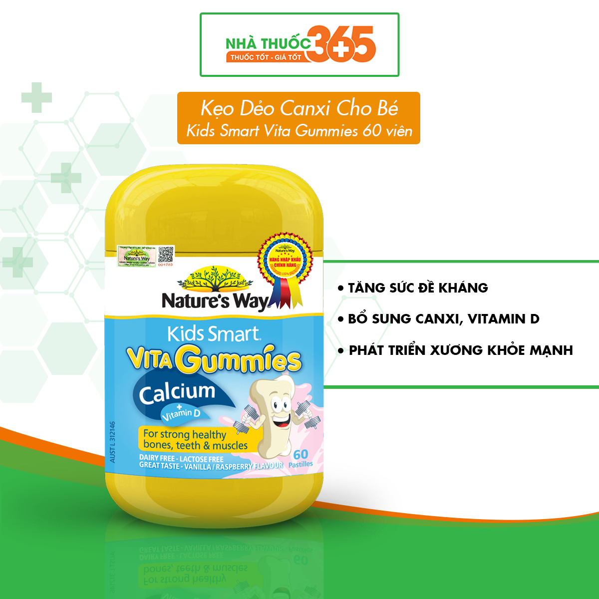 Kẹo Dẻo Canxi Nature’s Way Kids Smart Vita Gummies Calcium + Vitamin D Bổ Sung Dưỡng Chất Cần Thiết Cho Bé - Hộp 50 Viên