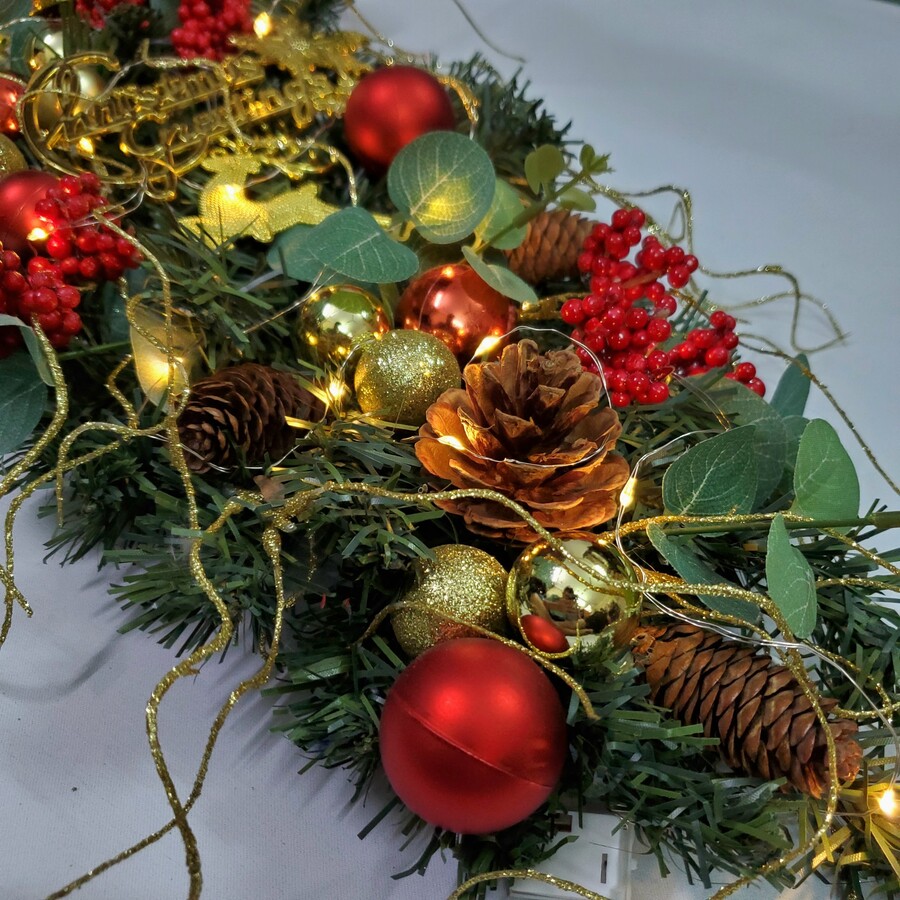 Chùm Thông Treo Tường CT01 Nơ Nhung Đỏ Trang Trí Noel Giáng Sinh