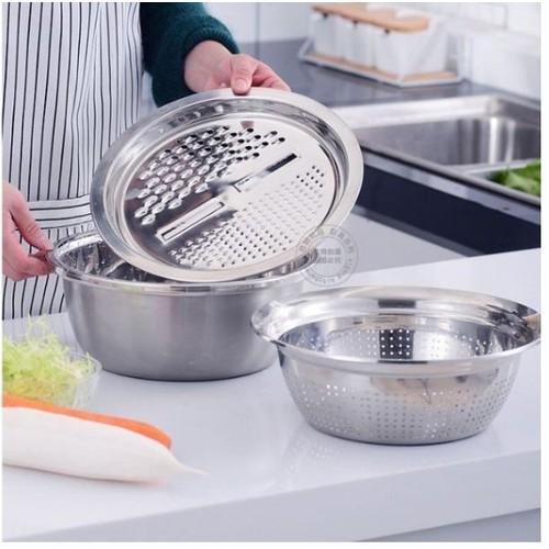 Bộ Chậu, Rổ inox kèm Nạo rau củ tiện lợi - kích thước 26x10x12cm