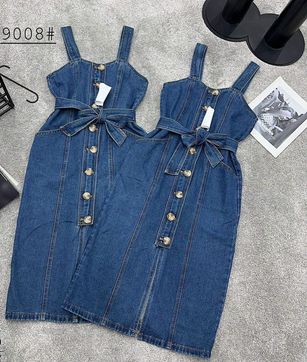 VÁY ĐI CHƠI, VÁY SUÔNG 2S JEAN HÀNG NÚT GIỮA KÈM ĐAI CỰC HOT