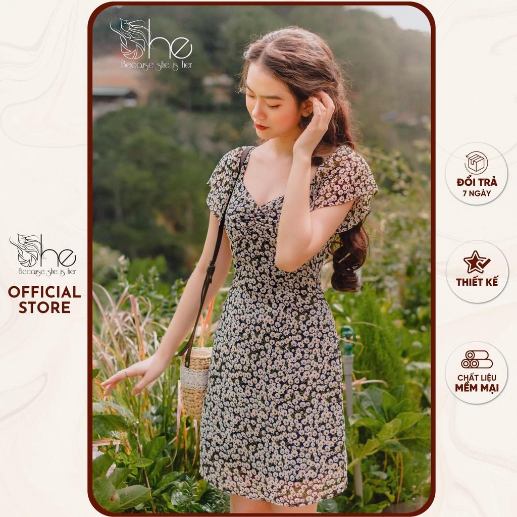 Đầm váy sexy hoa nhí She,váy nữ ngắn voan dễ thương mặc 2 kiểu đi chơi SDX106