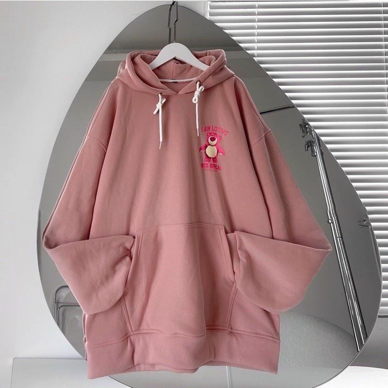 ÁO HOODIE - ÁO KHOÁC NỈ NGOẠI Dây full zip HOOIDE MỚI in GẤU HỒNG LOTSO