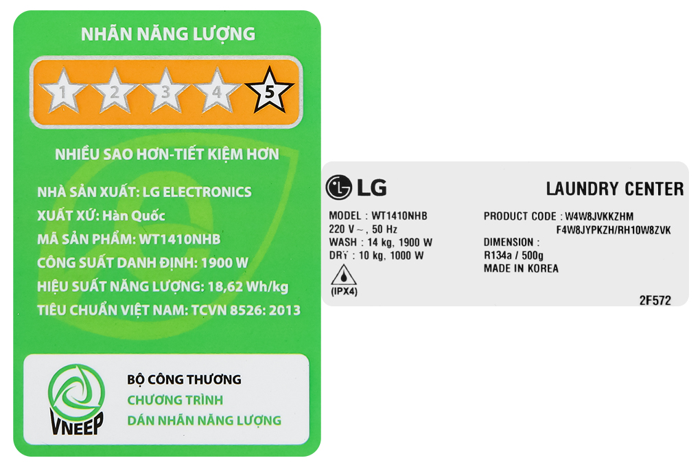 Máy giặt sấy LG Inverter 14 kg WT1410NHB Model 2023 - Hàng chính hãng- Chỉ giao Hà Nội