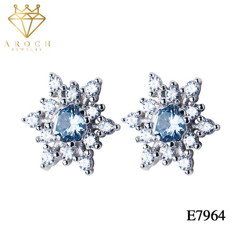 Khuyên tai bạc s925 bông tuyết đá trắng mix xanh E7964- AROCH Jewelry