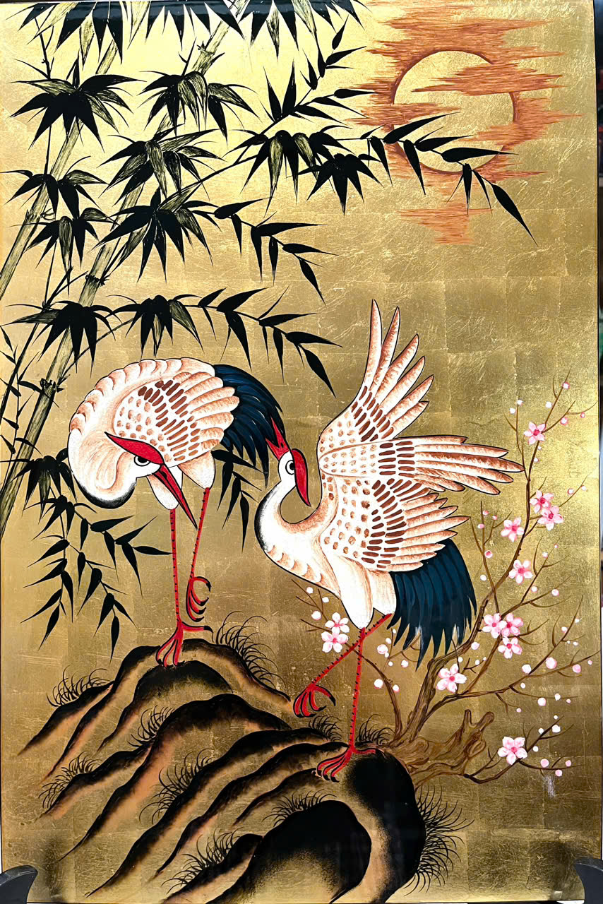 Tranh sơn mài dát vàng,bạc, cẩn ốc cao cấp Thanh Bình Lê size 40x60 cm
