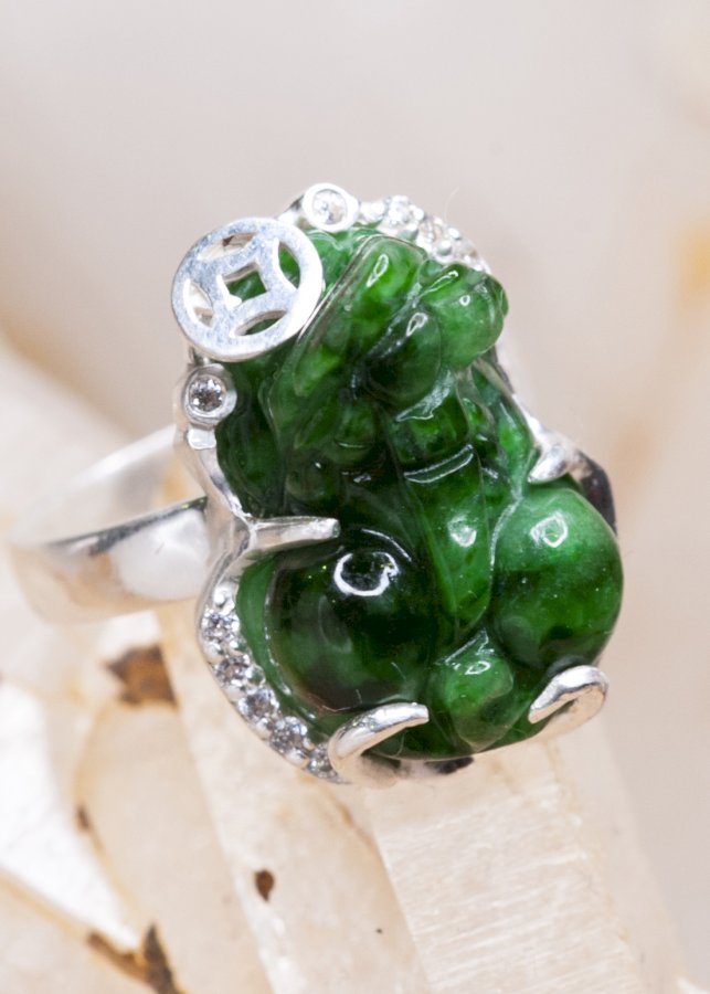 Nhẫn Tỳ hưu Cẩm thạch sơn thủy bọc bạc Free Size RTJAD01 - Vietgemstones
