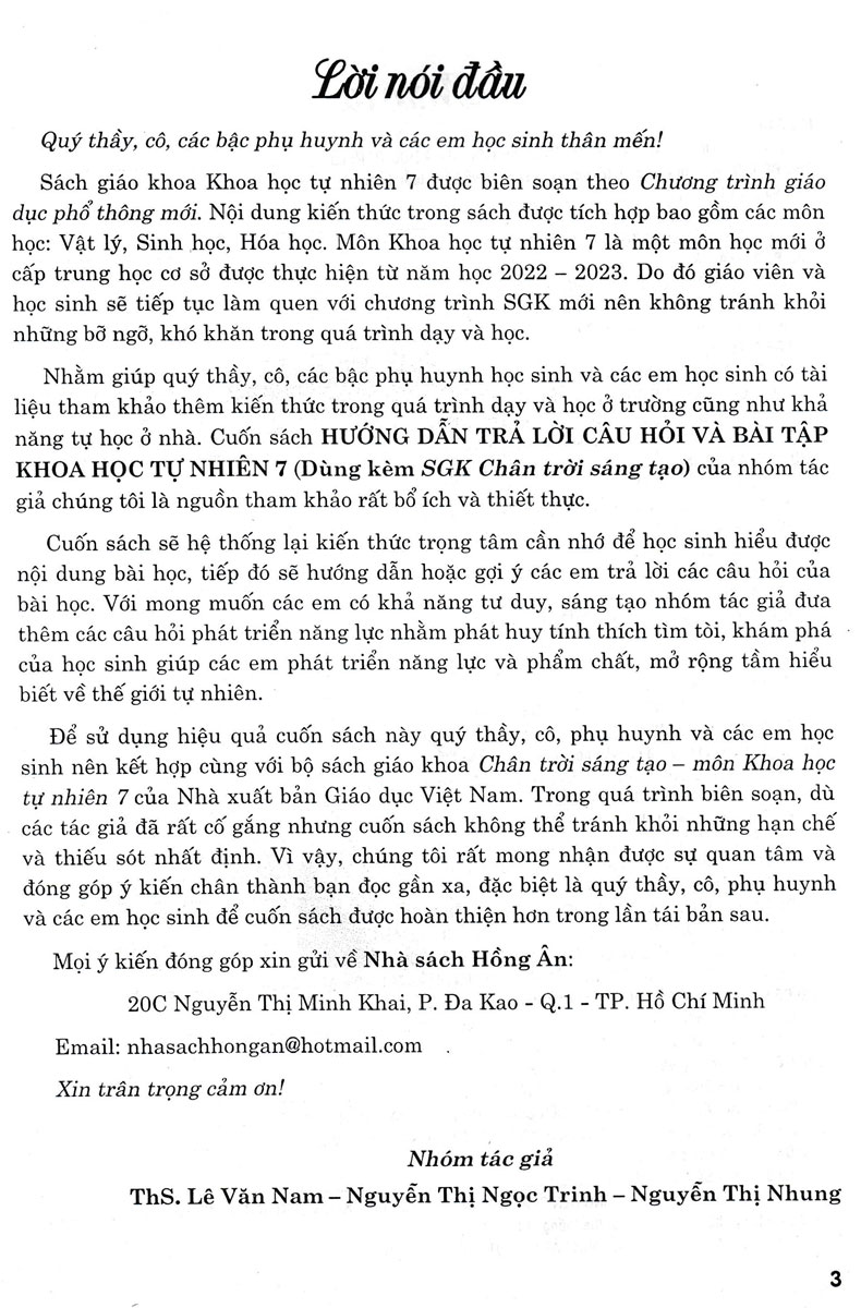 Sách tham khảo- Hướng Dẫn Trả Lời Câu Hỏi Và Bài Tập Khoa Học Tự Nhiên 7 (Dùng Kèm SGK Chân Trời Sáng Tạo)_HA