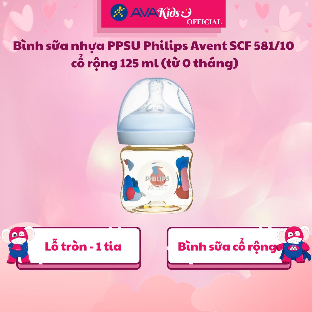 Bình sữa nhựa PPSU Philips Avent SCF 581/10 cổ rộng 125 ml (từ 0 tháng) - Hàng Chính Hãng