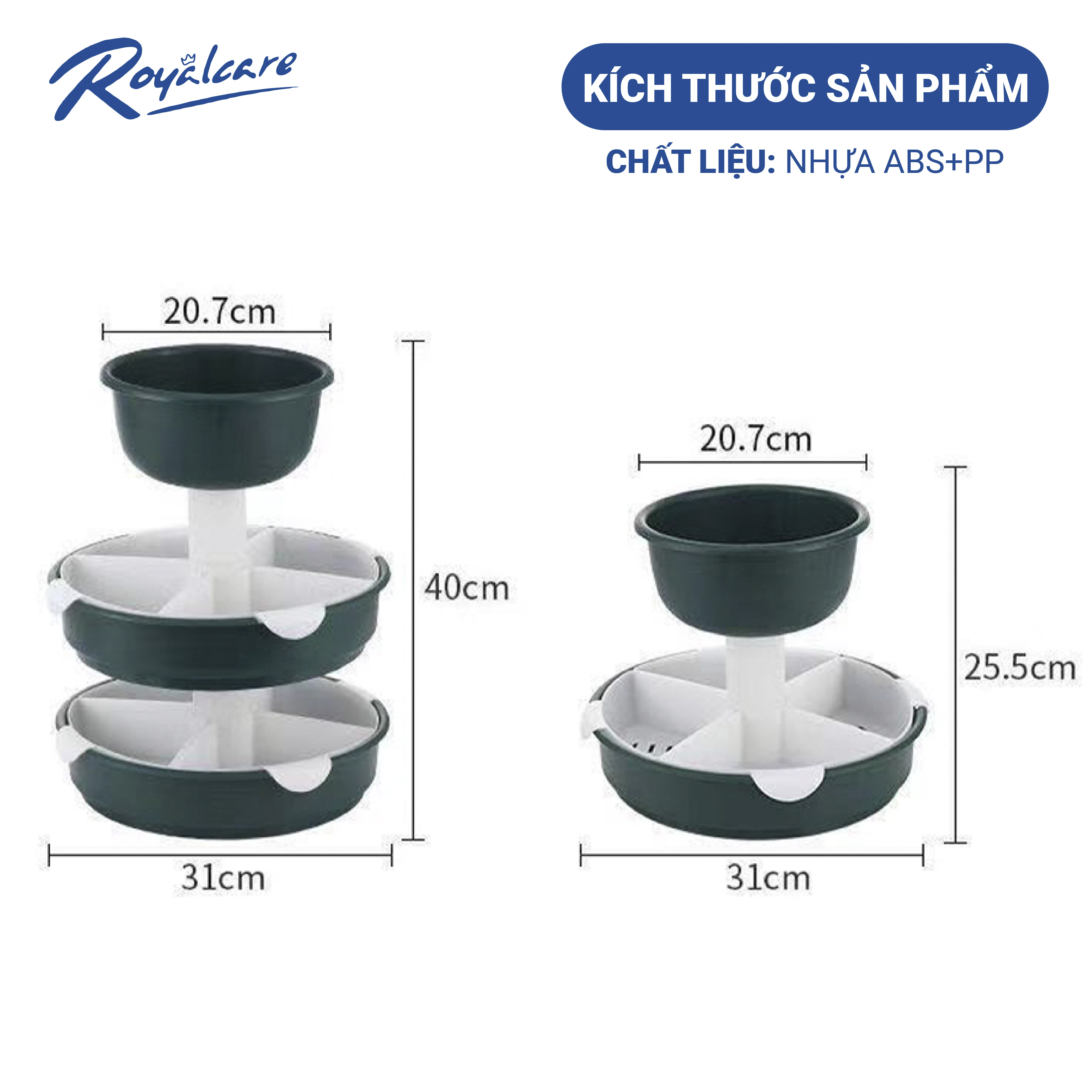 Khay đựng thức ăn , hoa quả , rau ăn lẩu đa năng Royal Care KL-2 xoay 360 độ nhiều ngăn phân loại thực phẩm