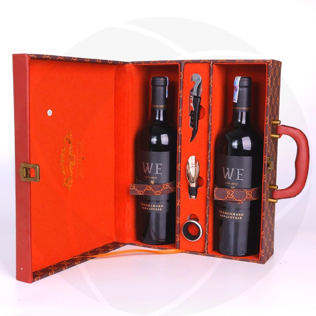 Hộp rượu vang, hộp đựng rượu vang da PU kèm 4 phụ kiện (Bánh lái) GDSHRD2008B00