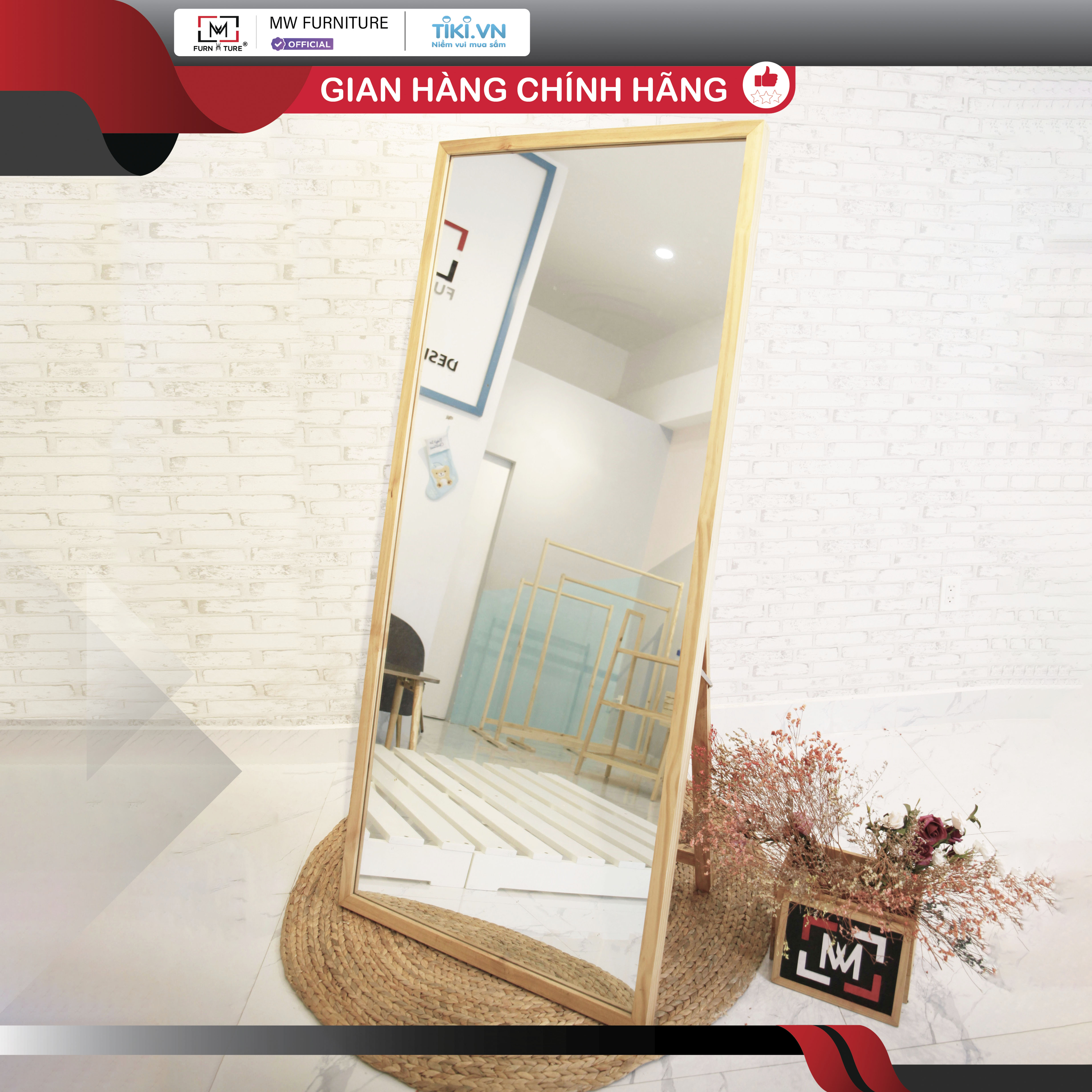 [SIZE80x1M8] GƯƠNG SOI TOÀN THÂN CÓ CHÂN ĐỨNG MÀU TỰ NHIÊN  - STANDING MIRROR NATURAL-80CM