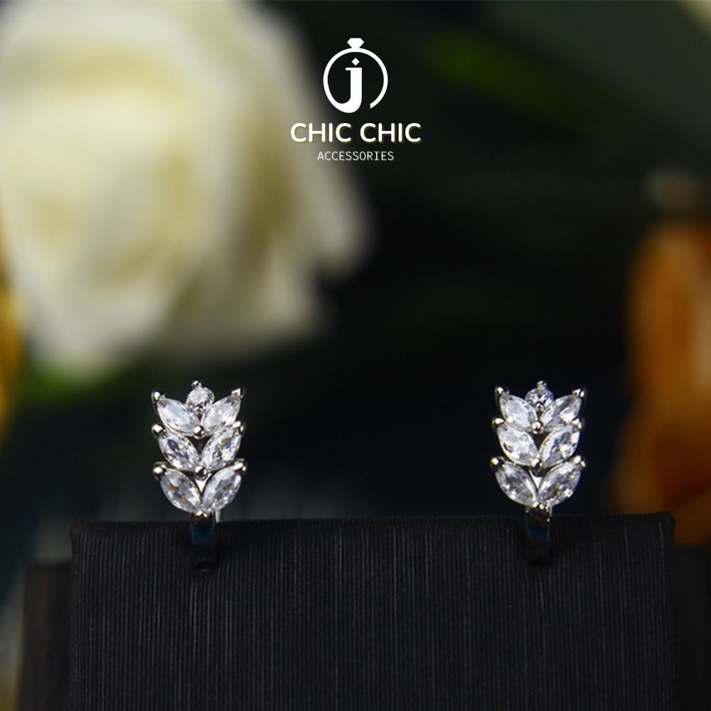 Bông Tai Nữ Hình Lá Đính Đá Zircon Dễ Thương Thanh Lịch | Bông Tai Chic Chic A82