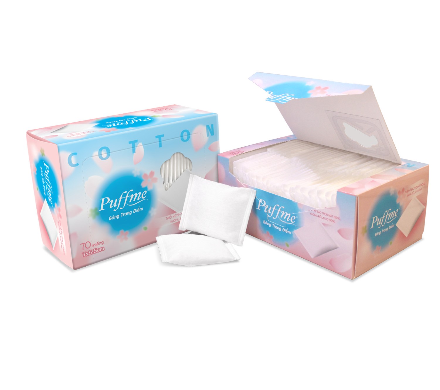 {THIẾT KẾ THÔNG MINH} - Combo 2 Hộp Bông Tẩy Trang Puffme  Dạng Túi 70 Miếng/Hộp