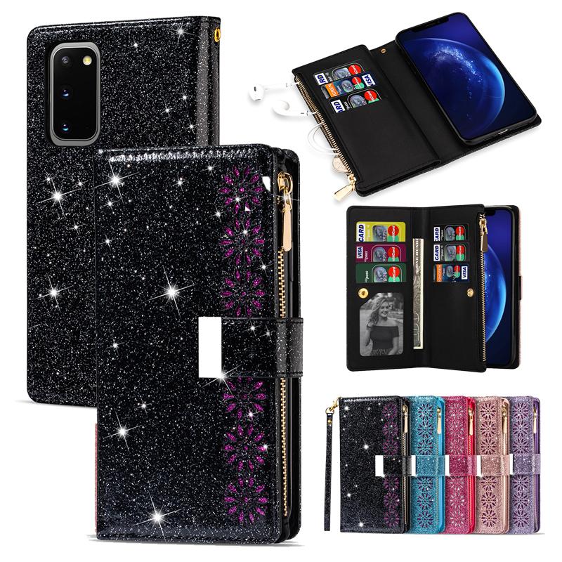 Bao da điện thoại mềm nắp lật trang trí lấp lánh cho Samsung Note 20 Pro A71 A51 5G A70E A31 A21S