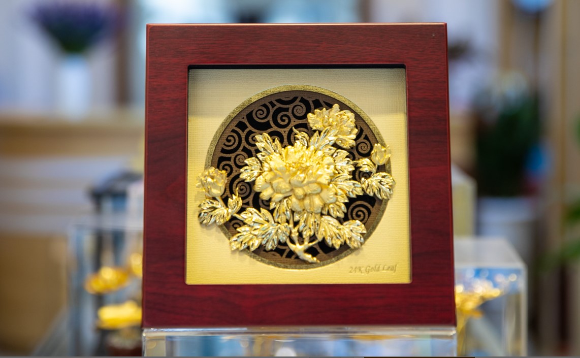 Tranh hoa mẫu đơn dát vàng MT Gold Art- Hàng chính hãng, trang trí nhà cửa, phòng làm việc, quà tặng sếp, đối tác, khách hàng, tân gia, khai trương