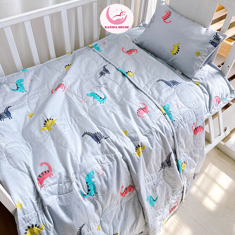 Bộ nệm gối mền cho bé đi học Katina House, vải cotton satin hàn quốc đẹp, mềm mát