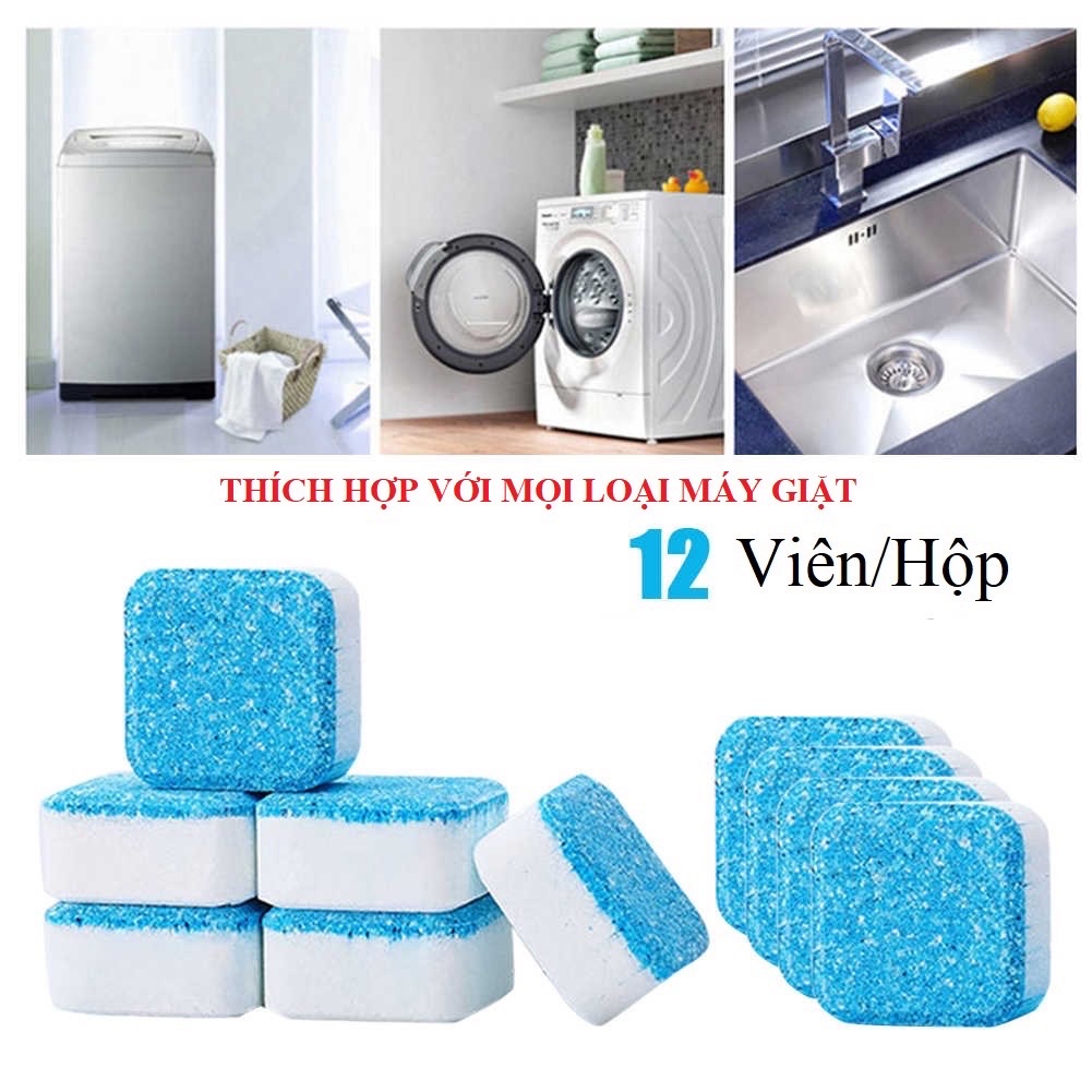 Set hộp 12 viên tẩy sạch lồng máy giặt , loại bỏ cặn lắng và chất bẩn gây mùi hôi trong máy giặt  ,   giúp làm sạch quần áo , phù hợp với tất cả các loại máy giặt 