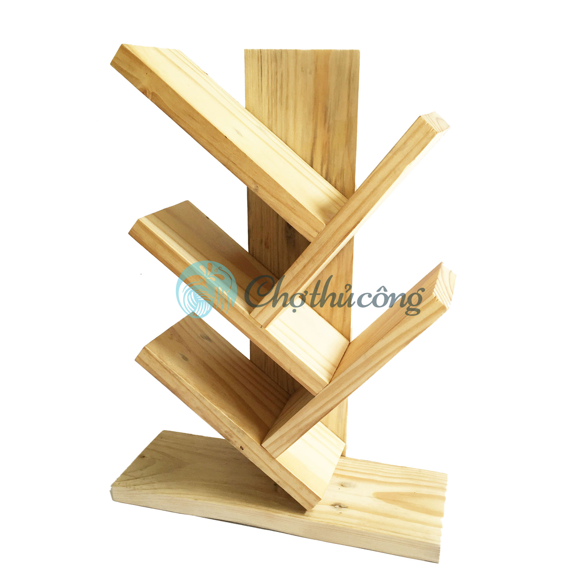 Giá sách để bàn - Kệ sách gỗ thông xương cá - Kệ sách để bàn học, bàn làm việc size S KT 35x20x14cm