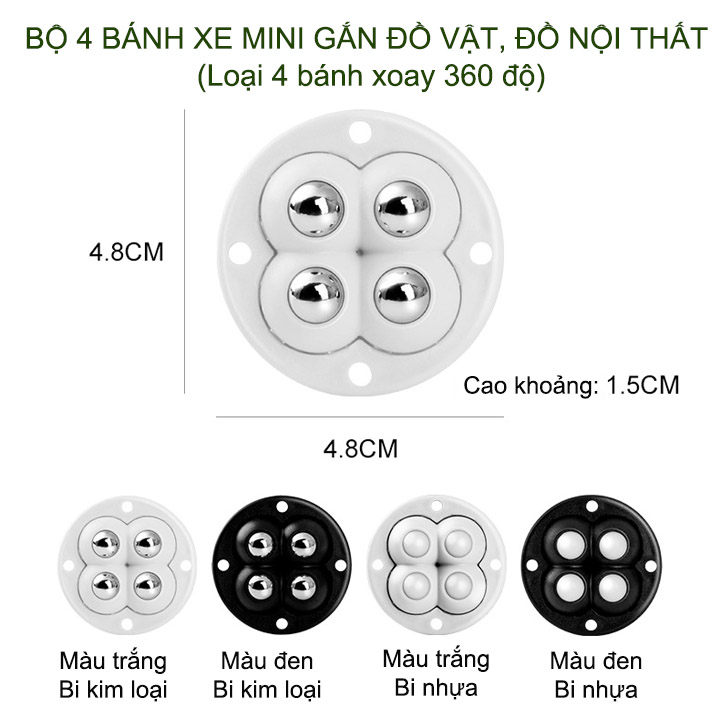 Bộ 4 bánh xe mini 4 gắn đồ vật, đồ nội thất đa năng giúp dễ dàng di chuyển