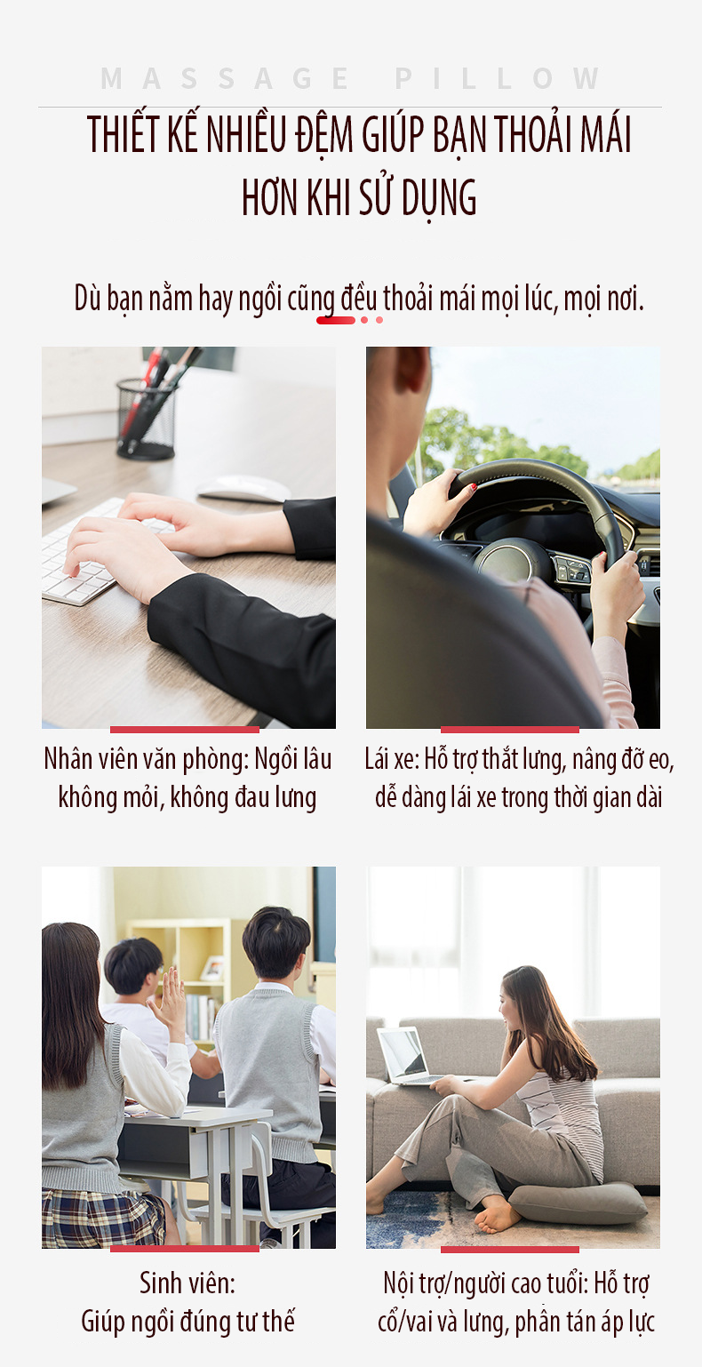 Gối/đệm massage đa năng kéo dài hỗ trợ chữa trị, làm giảm đau thắt lưng, đau cột sống cổ