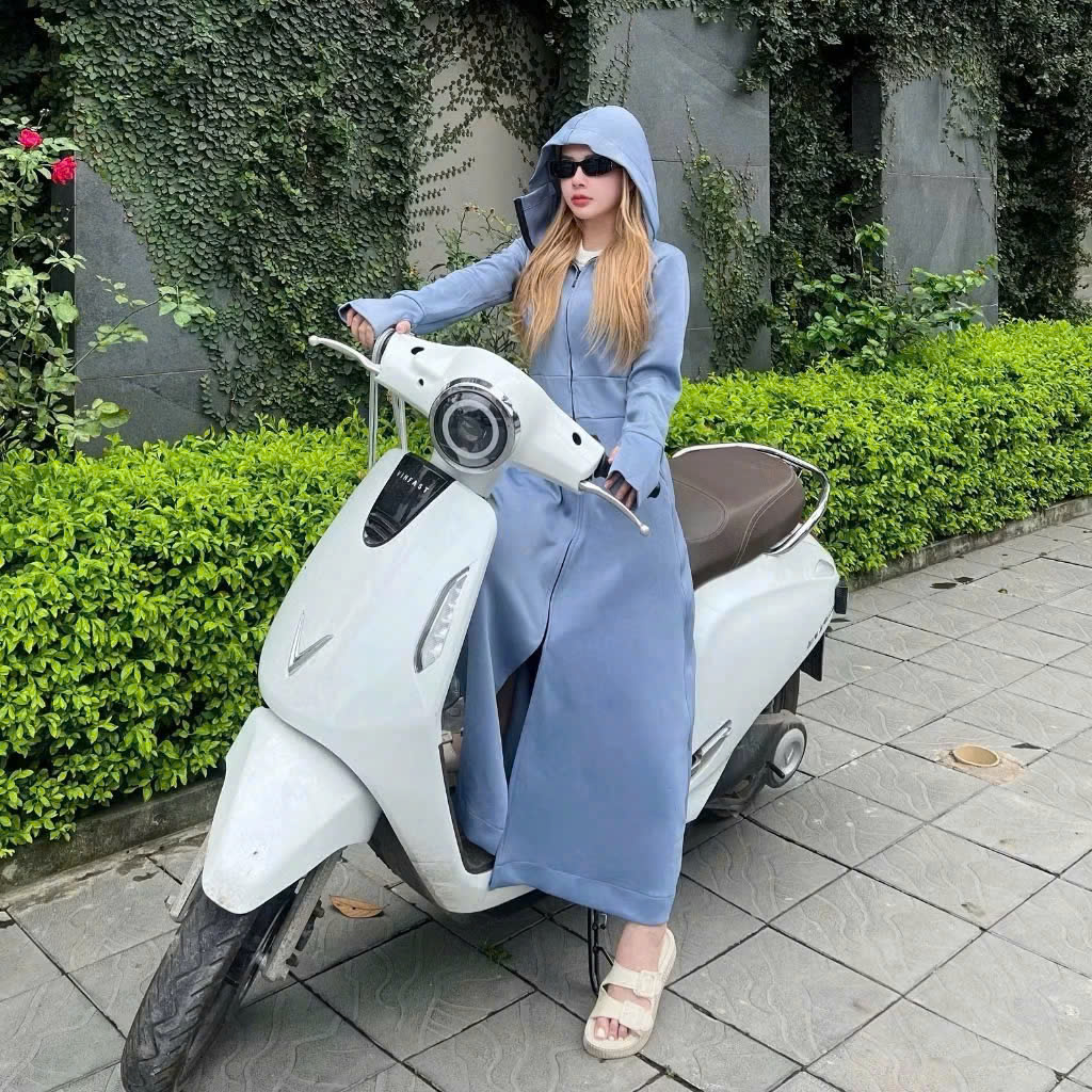 Áo khoác chống nắng nữ toàn thân 2 lớp cao cấp mũ trùm đầu tay xỏ ngón UPF50+ MÀU XÁM ĐẬM Size XL 53-66kg Vải Umi Cotton Co Dãn 4 Chiều Dày Dặn Làm Mát | Thời Trang | Đa Dụng