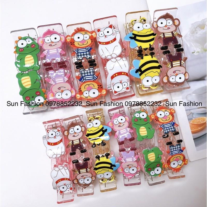 Kẹp càng cua trong suốt 3 răng, 5 răng hình thú, con vật, hoạt hình, trái cây, 12 con giáp màu sắc đáng yêu