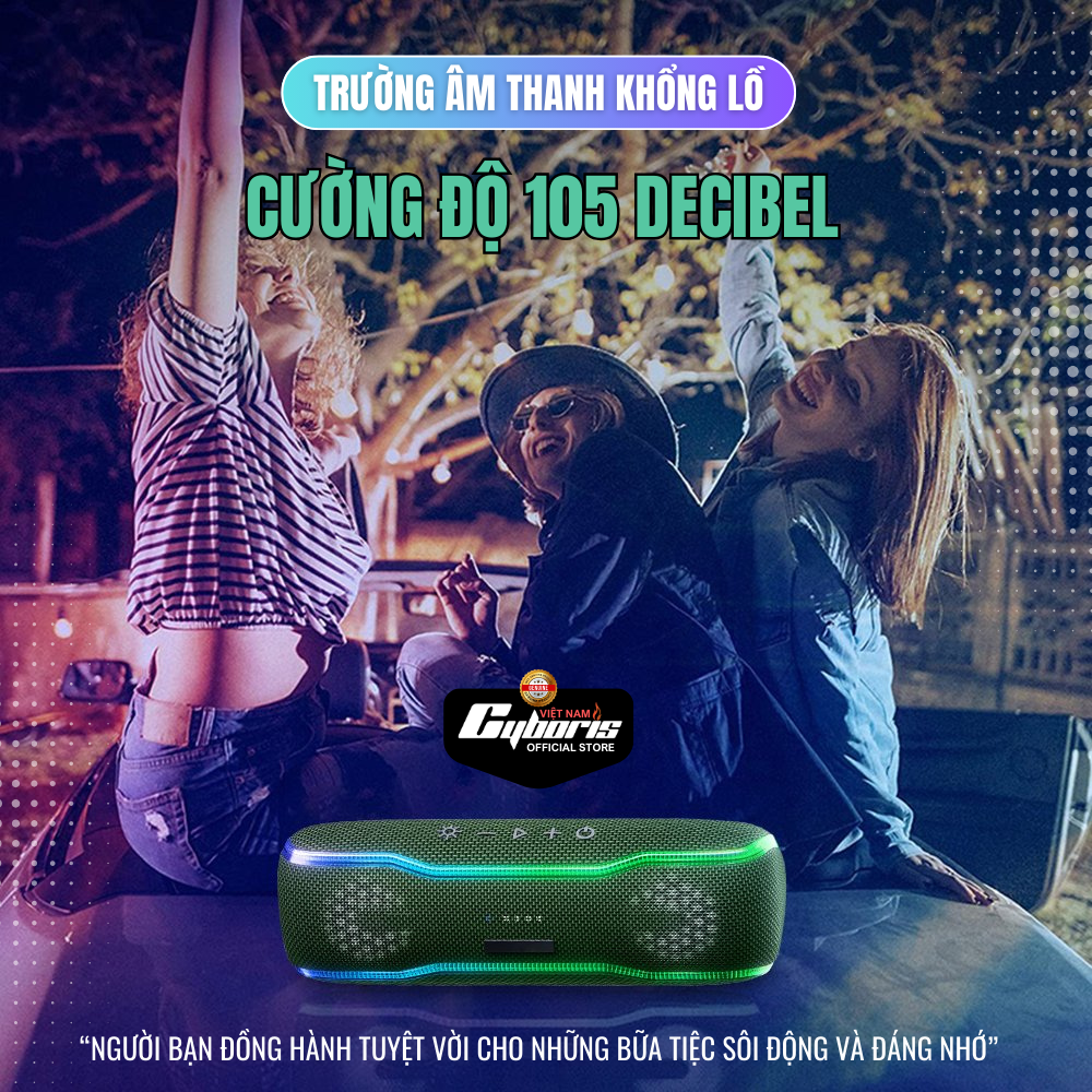 Loa Nghe Nhạc Bluetooth Cyboris F10, Loa siêu Bass,  Công suất 25W, Chống nước IPX7, Pin 2500mAh. Hàng Chính Hãng