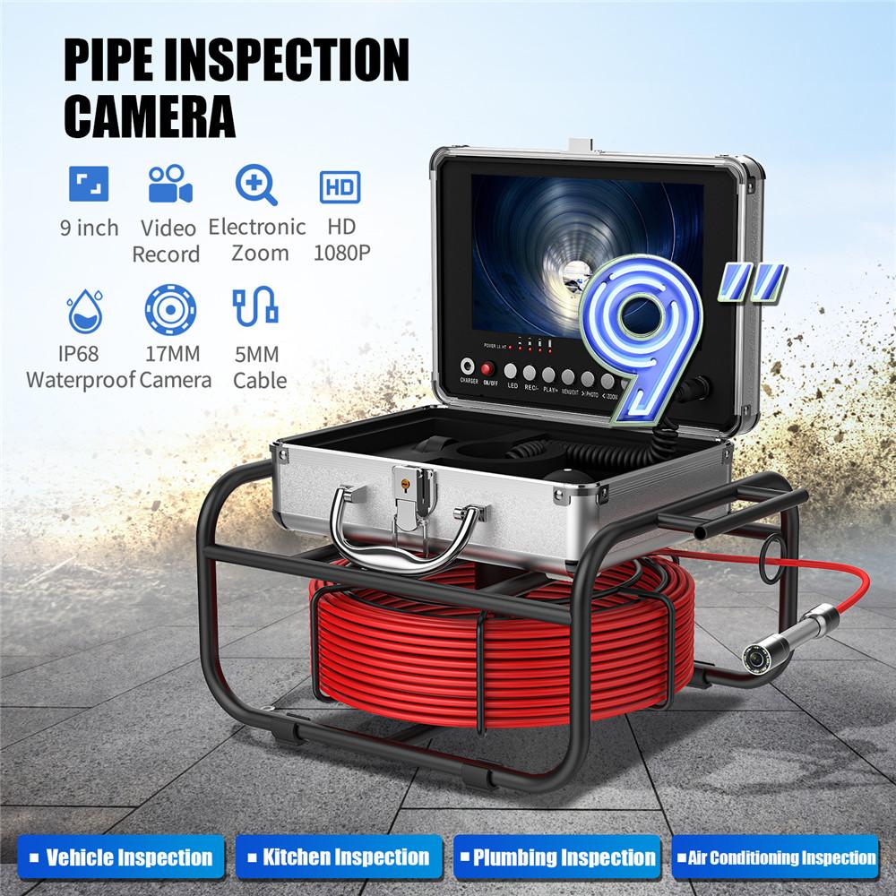 Camera kiểm tra đường ống ghi DVR 9 "Màn hình Borescope IP68 17mm cống thoát nước ống dẫn công nghiệp với thẻ 16g TF
