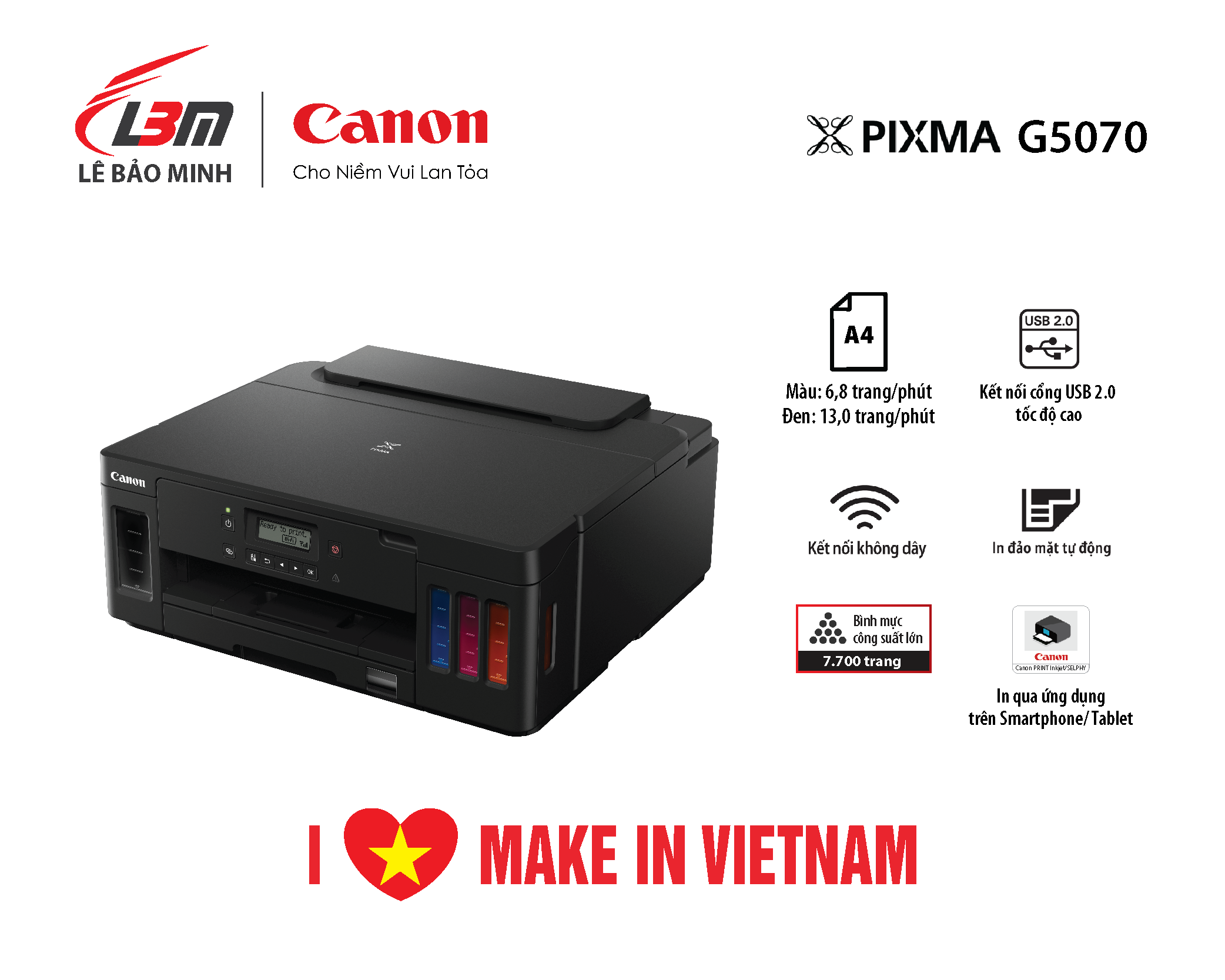 Máy in phun đơn năng có tiếp mực liên tục  Canon G5070- Hàng chính hãng