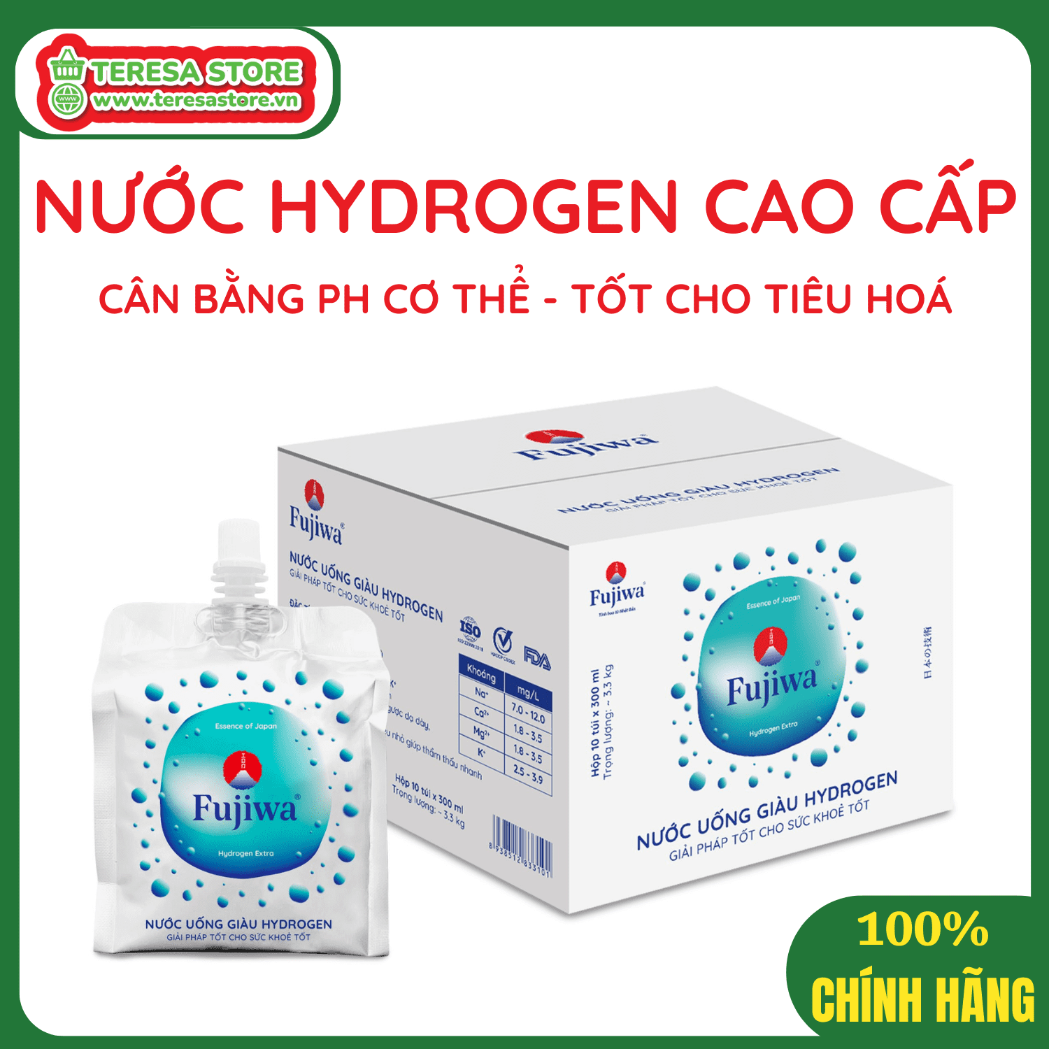 Nước Uống Giàu Hydrogen Fujiwa - Hộp 10 túi - Túi 300ml